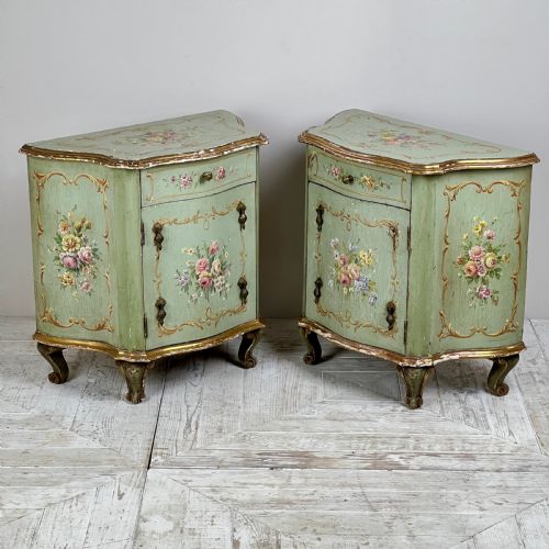 A Pair of C19th Venetian Hand Painted Bedside Cabinets