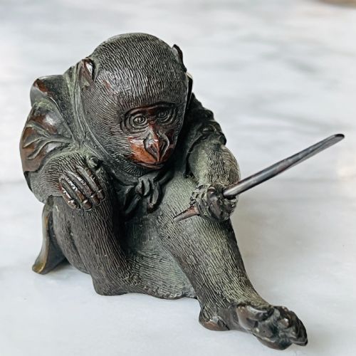 Small Meiji Japanese Bronze Figure of a Monkey