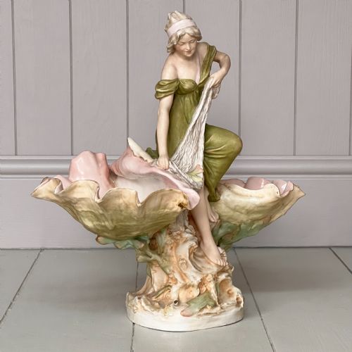Large Antique Royal Dux Porcelain Art Nouveau Maiden Centrepiece Figurine