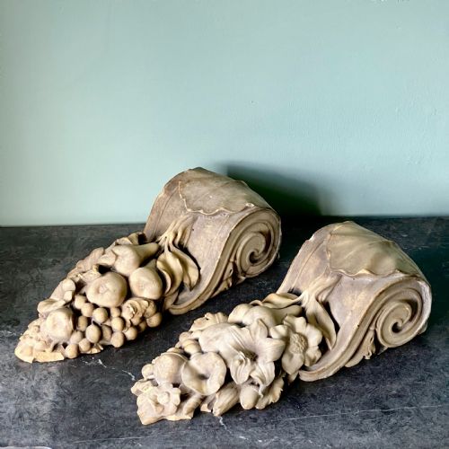 A Pair of  19th Century Carved Marble Decorative Corbels