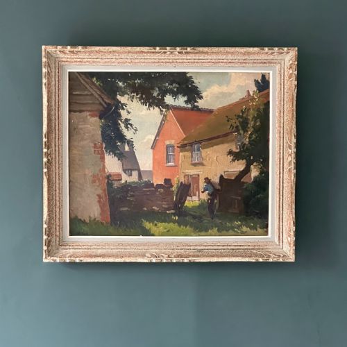 Early C20th Farmworker in Landscape Oil Painting
