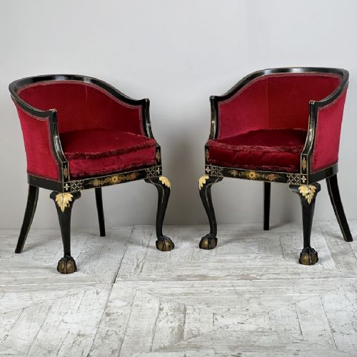 A Pair of Early C20th Japanned Tub Chairs