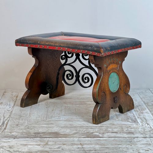 An Arts & Crafts Oak and Leather Stool