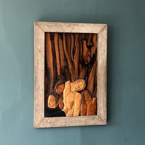 fig 1. A Rare Carved Wood Plaque By Phyllis 'Pog' Yglesias Circa. 1925