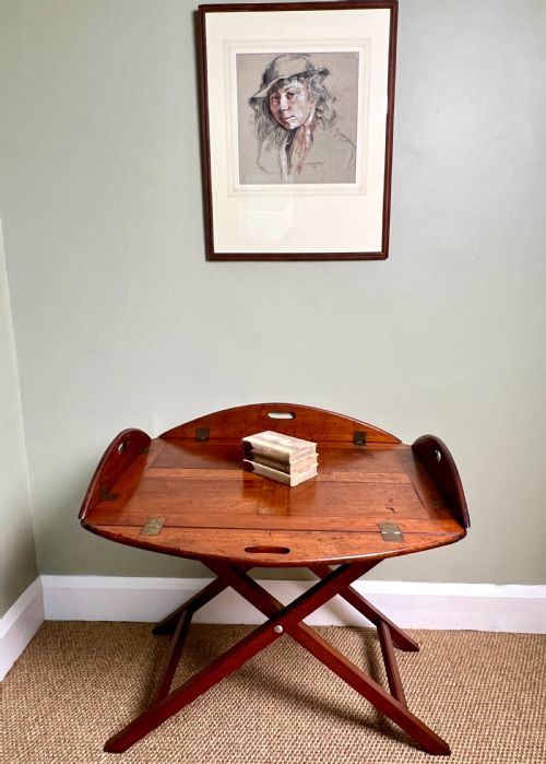 fig 1. A C19th Mahogany Campaign Butlers Tray Table By Army & Navy CSL