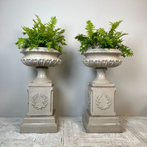 A Rare Pair of Victorian Salt Glazed Urn Planters