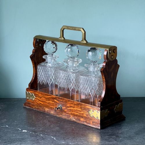 A Mappin and Webb Victorian Oak and Brass Tantalus 1880