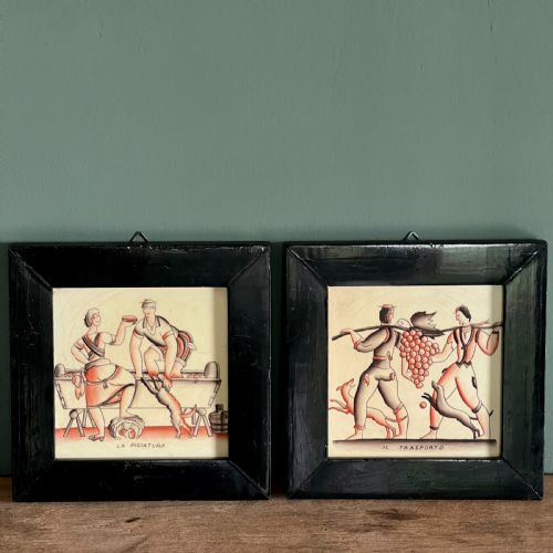 PAIR OF FRAMED CERAMIC TILES BY GIO PONTI FOR RICHARD GINORI CIRCA 1930 - ADDITIONAL PHOTO 1