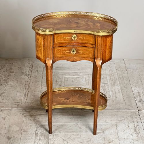 fig 1. A French Kingwood And Marquetry Inlaid Kidney Shaped Side Table