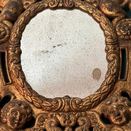 RARE ANTIQUE VENETIAN GIRANDOLE MIRROR WITH PUTTI LAUREL LEAF FRAME - ADDITIONAL PHOTO 4