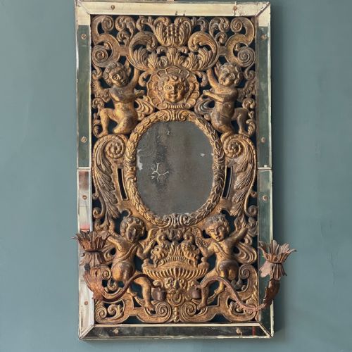 RARE ANTIQUE VENETIAN GIRANDOLE MIRROR WITH PUTTI LAUREL LEAF FRAME - ADDITIONAL PHOTO 7