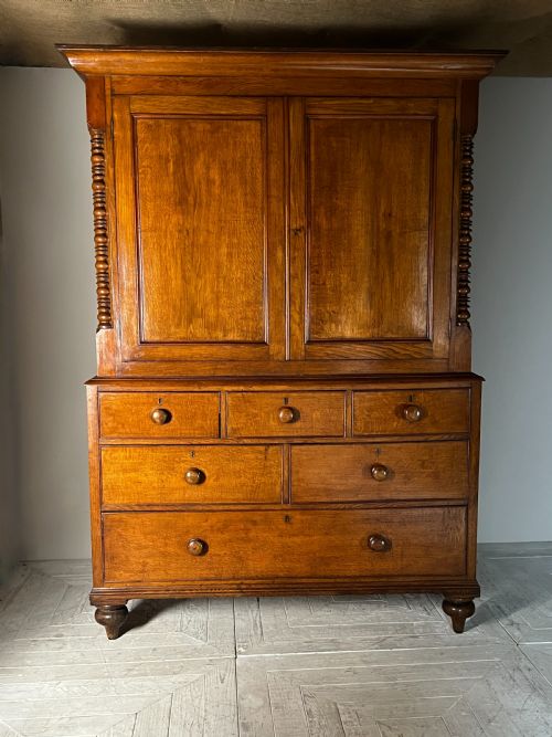 19th Century Welsh Oak Housekeepers Cupboard or Linen Press