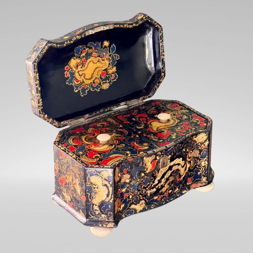fig 2. A Victorian Jennens & Bettridge Papier Mache Tea Caddy