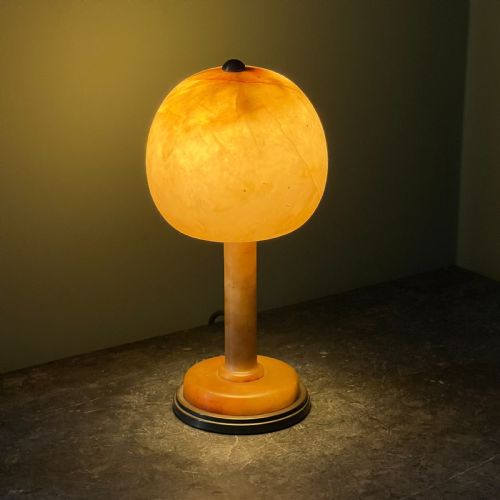 Art Deco Marble Effect Glass and Brass Table Lamp