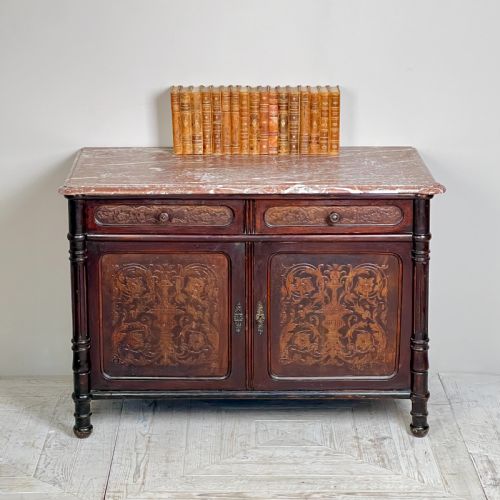 fig 1. French Antique Marble Topped And Leathered Washstand