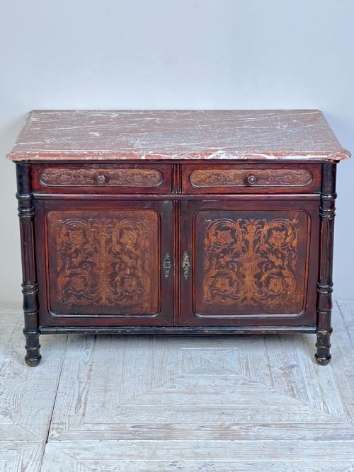 fig 2. French Antique Marble Topped And Leathered Washstand