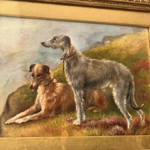 fig 1. Lurchers Early C20th Oil On Board By Bessie Bamber