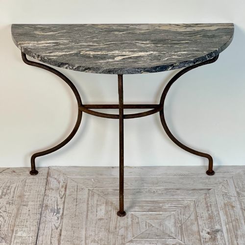 A Wrought Iron and Granite Topped Console Table (Pair Available)