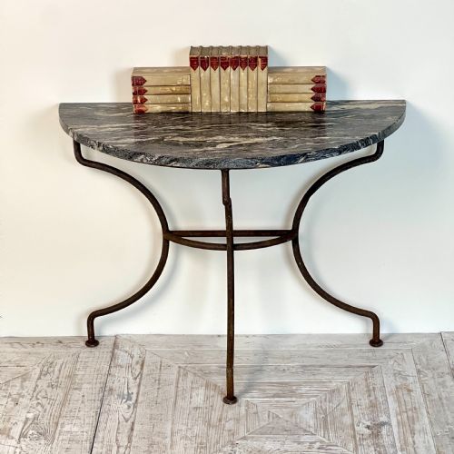fig 1. A Wrought Iron And Granite Topped Console Table (Pair Available)
