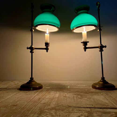 A Pair of Victorian Adjustable Brass Student's Candle Lamps