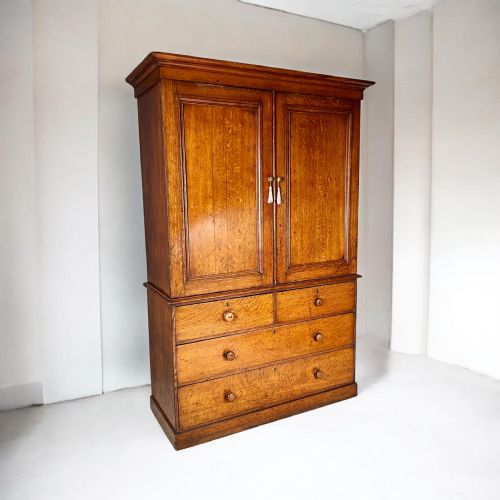 19th Century Oak Wardrobe Linen Press or Housekeeper's Cupboard