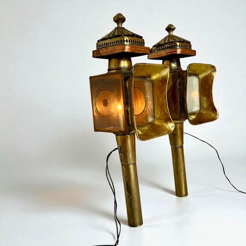 fig 1. Pair Of Antique Brass And Copper Carriage Lamps