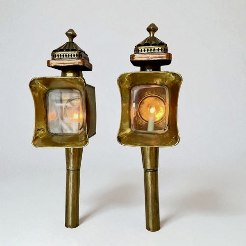 fig 2. Pair Of Antique Brass And Copper Carriage Lamps