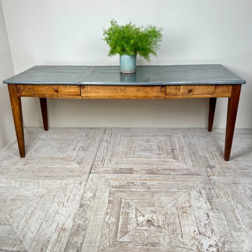 fig 1. French Zinc Topped Kitchen Or Dining Table With Two Drawers
