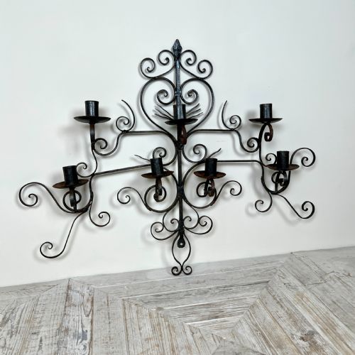 fig 1. Large English Wrought Iron Heart Wall Sconce Candle Holder