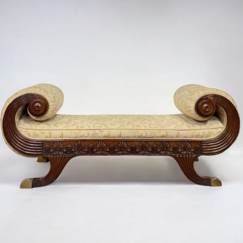 fig 1. Early 20Th Regency Style Mahogany Upholstered Window Seat