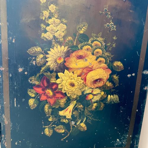 VICTORIAN BLACK EBONISED PINE CABINET WITH HANDPAINTED FLORAL DECORATION - ADDITIONAL PHOTO 5