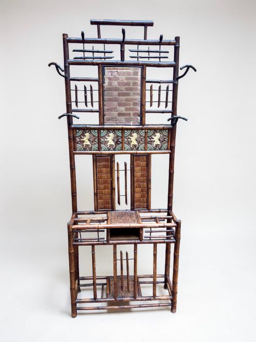 VICTORIAN BAMBOO COAT STAND WITH MIRROR UMBRELLA STAND - ADDITIONAL PHOTO 1