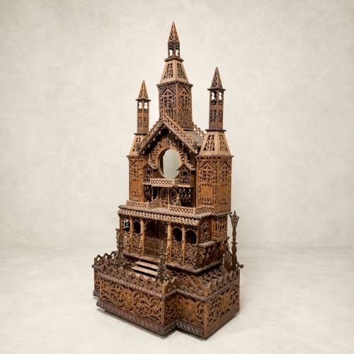 LARGE ARCHITECTURAL FRETWORK CLOCK CASE LATE 19THEARLY 20TH CENTURY - ADDITIONAL PHOTO 4