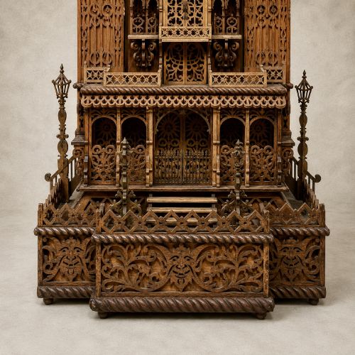 LARGE ARCHITECTURAL FRETWORK CLOCK CASE LATE 19THEARLY 20TH CENTURY - ADDITIONAL PHOTO 6