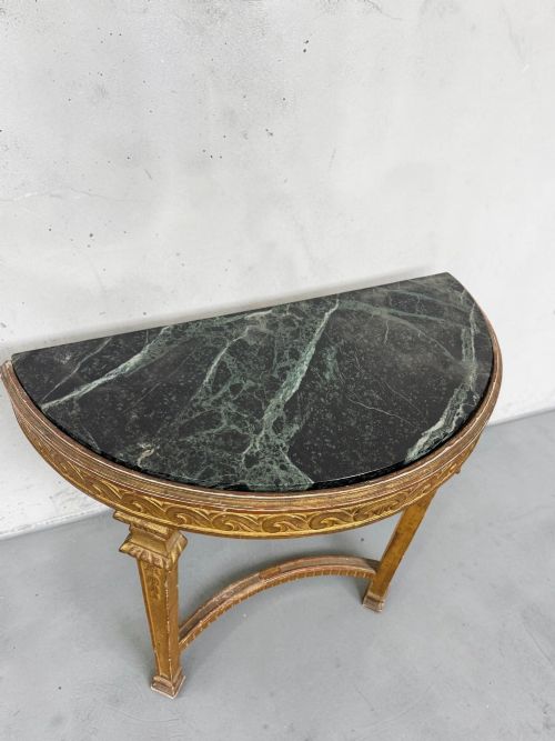 PAIR C19TH GILTWOOD DEMILUNE MARBLE CONSOLE TABLES LOUIS XVI REVIVAL - ADDITIONAL PHOTO 2