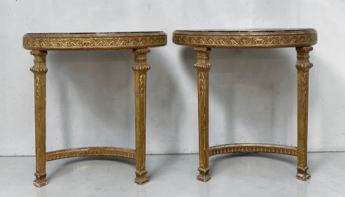 PAIR C19TH GILTWOOD DEMILUNE MARBLE CONSOLE TABLES LOUIS XVI REVIVAL - ADDITIONAL PHOTO 5