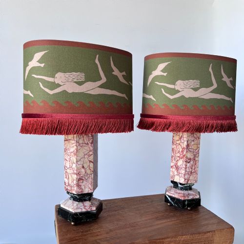Pair of Italian Marble Table Lamps with Bespoke Shades
