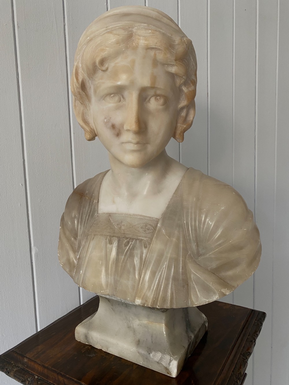 Italian Marble and Alabaster Bust of A Young Girl View IV
