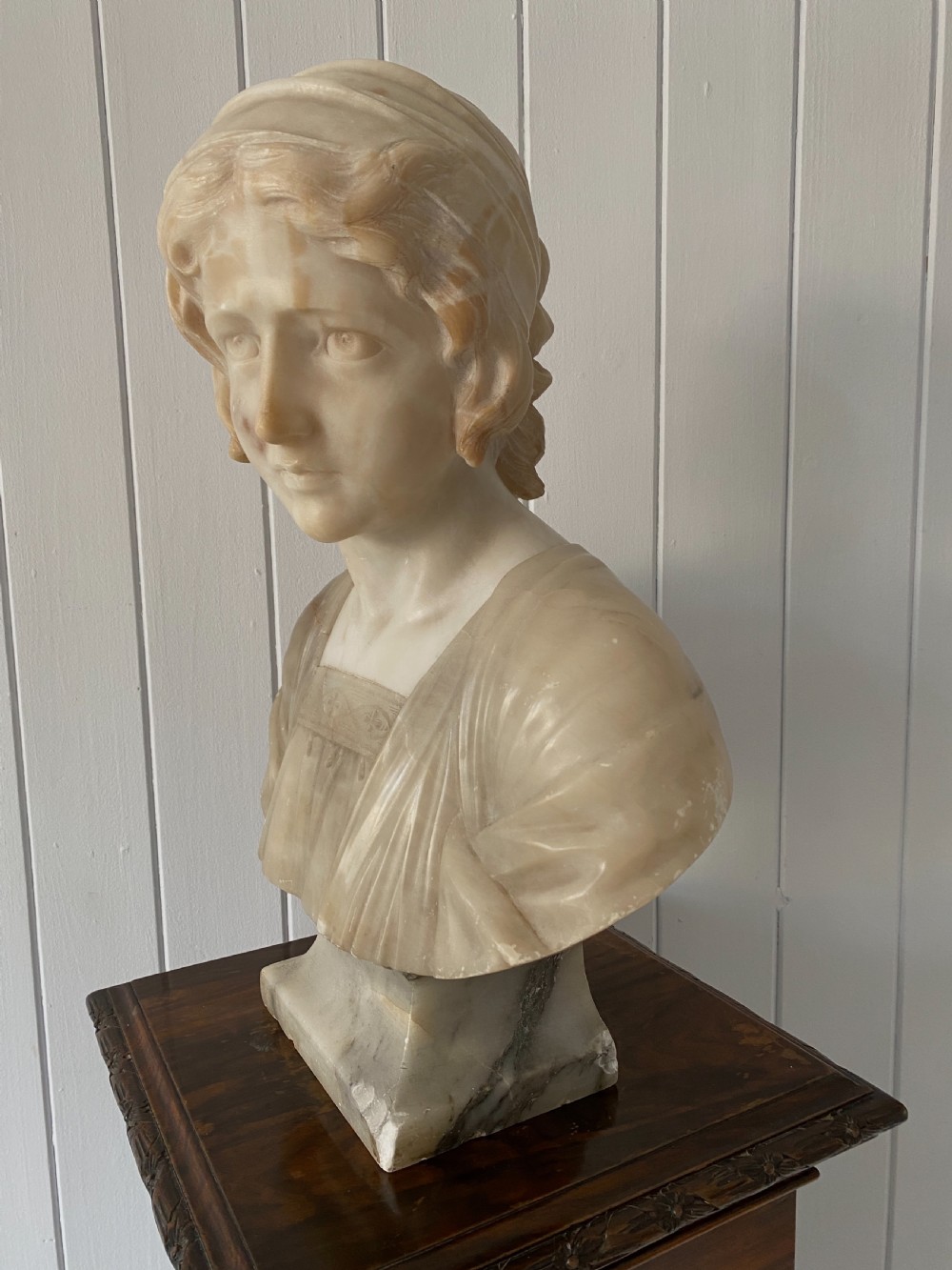 Italian Marble and Alabaster Bust of A Young Girl View V