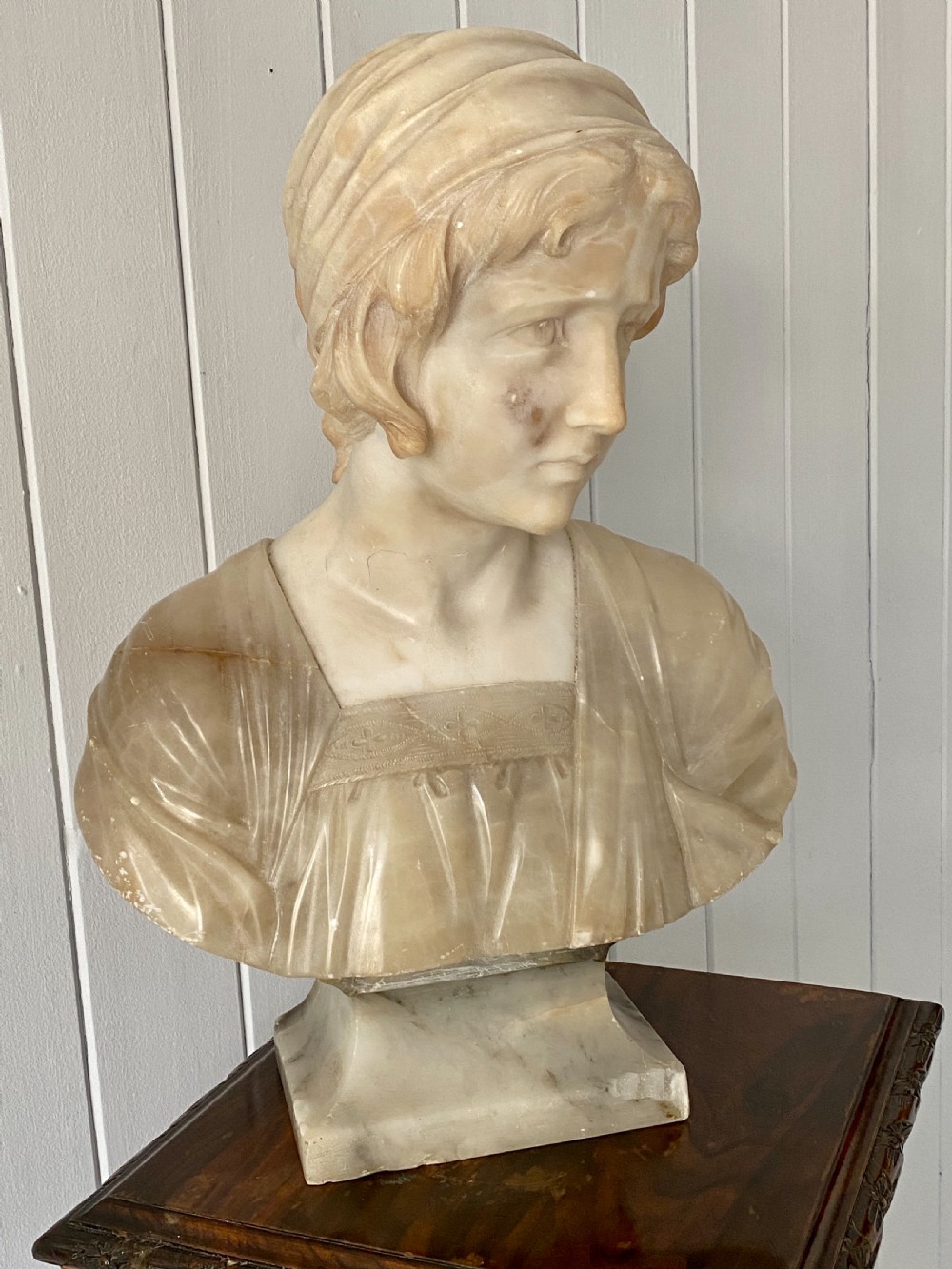Italian Marble and Alabaster Bust of A Young Girl View X