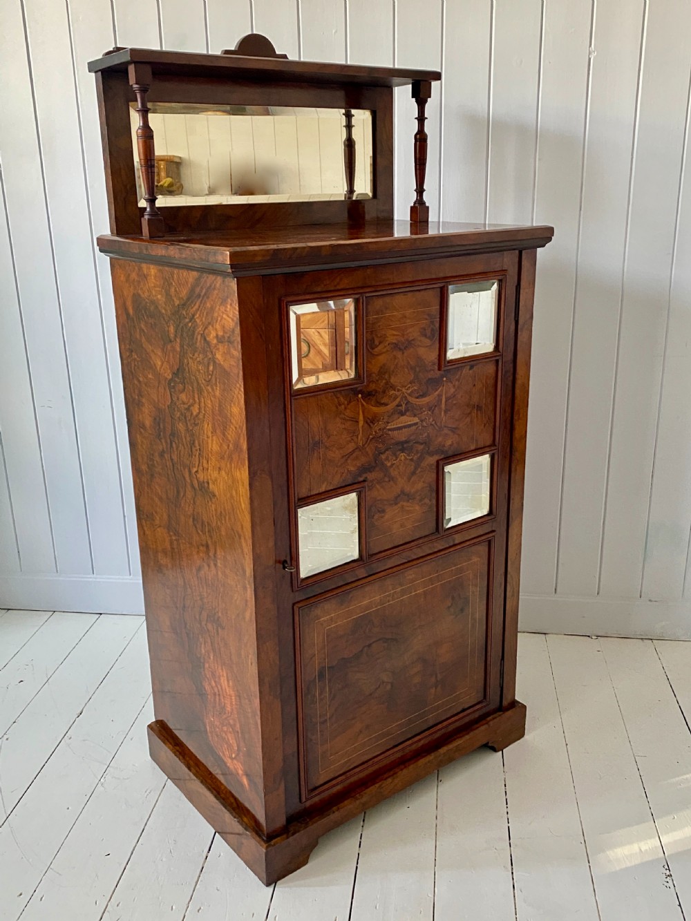 Edwardian Burr Walnut Marquetry Inlaid Cabinet View XIII