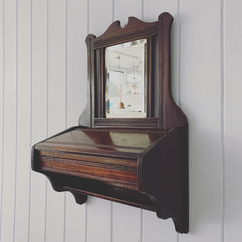 Edwardian Oak Glove or Key Box Mirror