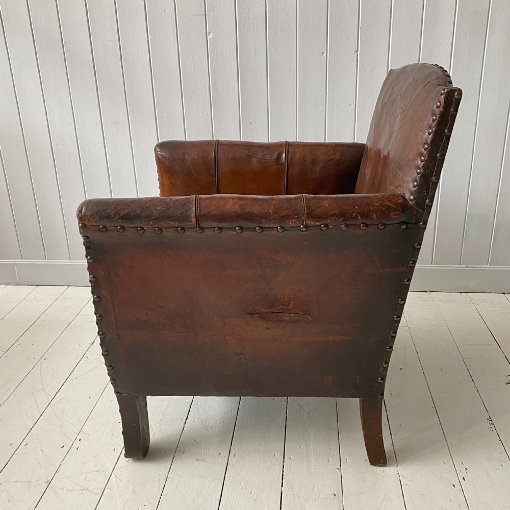 Vintage Leather Club Chair Circa 1920 View IV