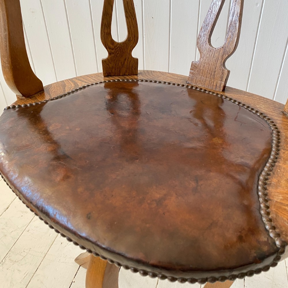 An Elm and Leather Swivel Desk Chair  View VII