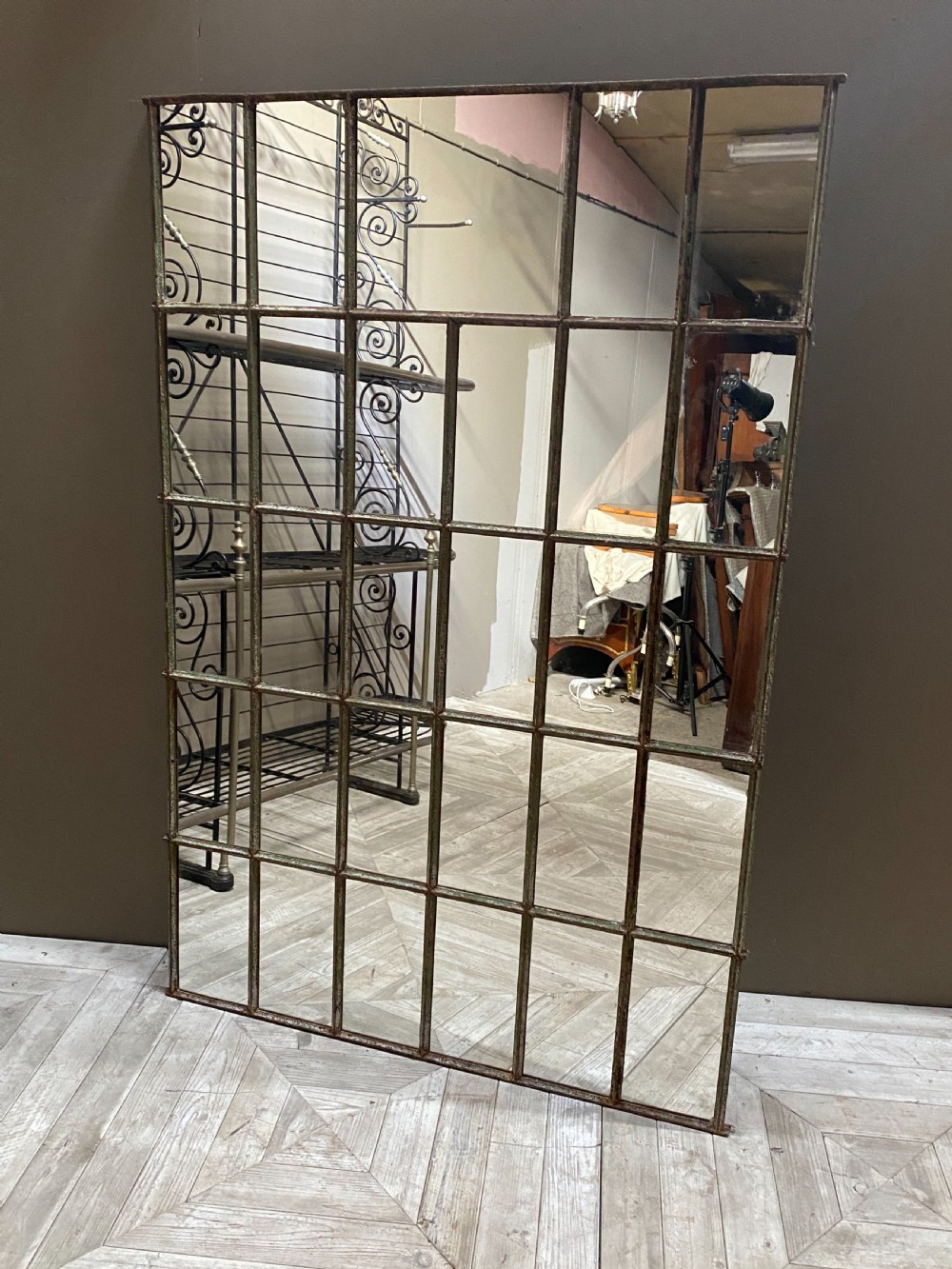 Large Steel Framed Window Mirror View IV