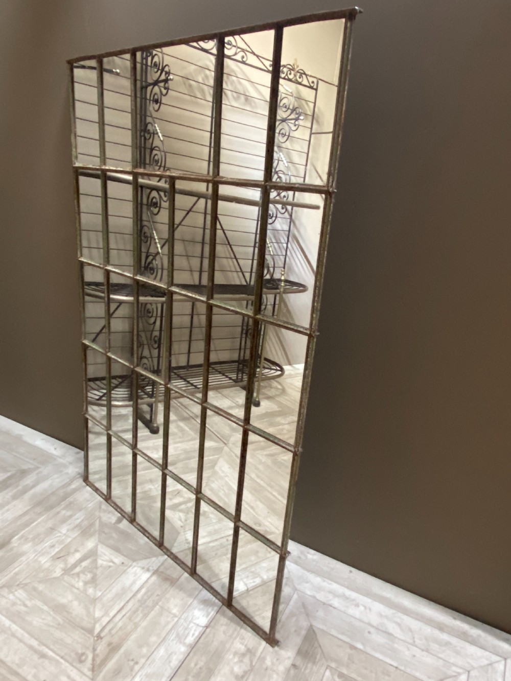 Large Steel Framed Window Mirror View V