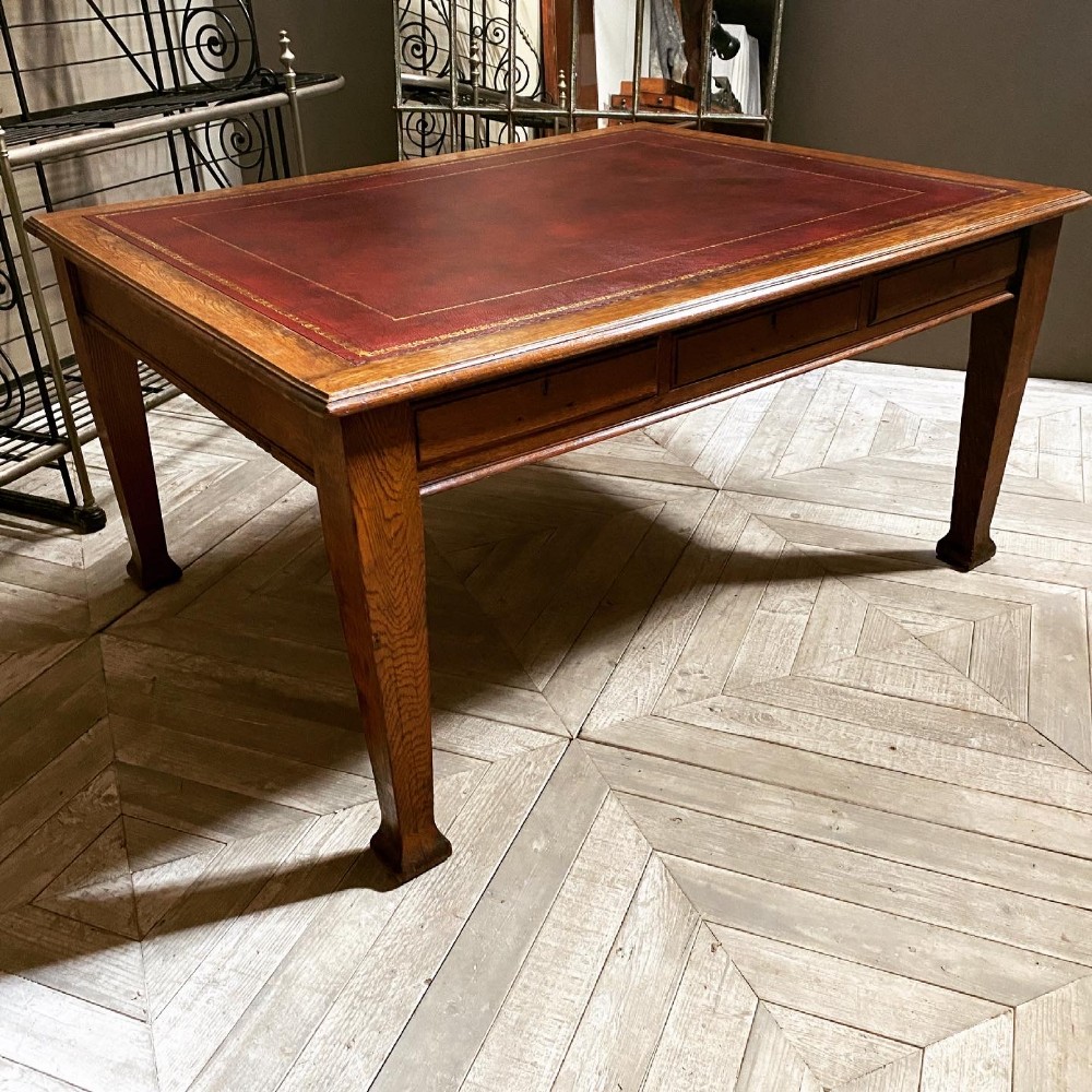 A Large Oak Six Drawer Library Table 