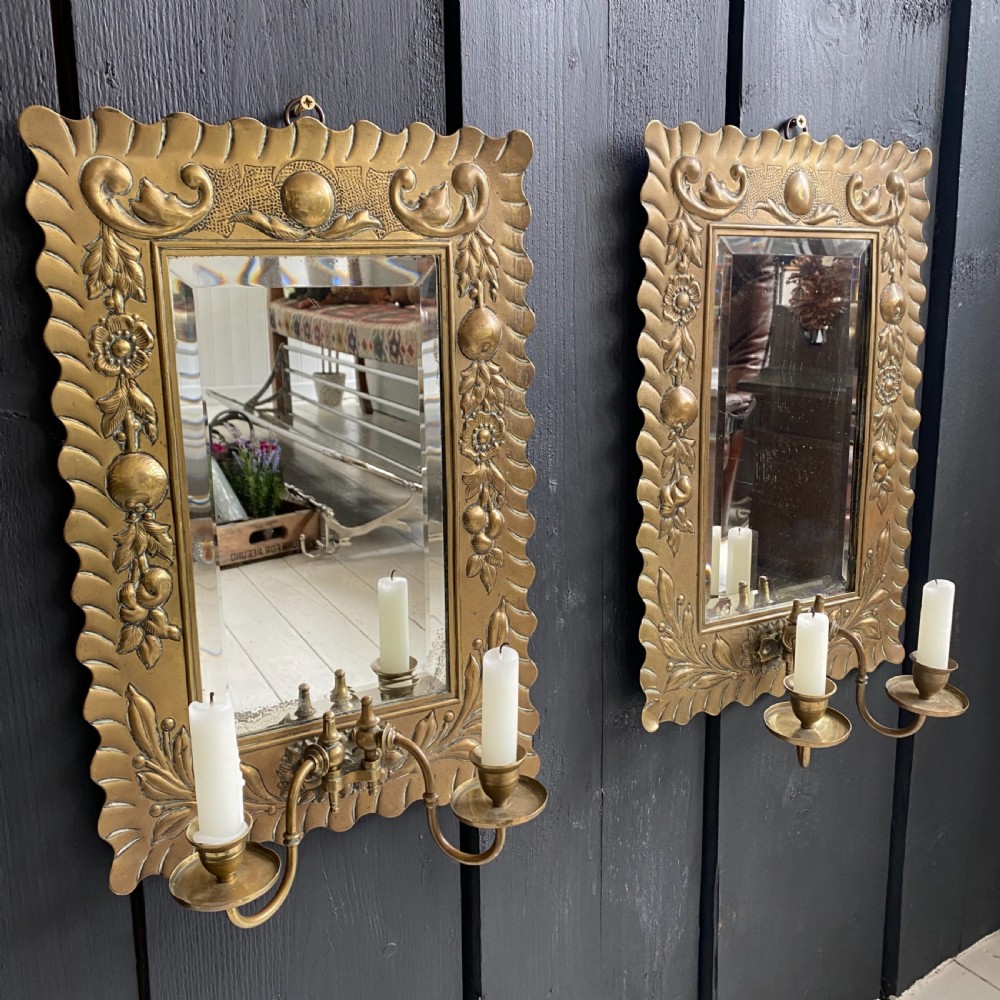 Pair of Arts & Crafts Brass Mirrored Wall Sconce