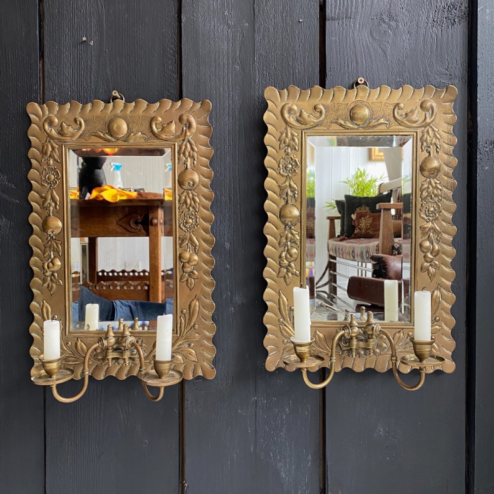 Pair of Arts & Crafts Brass Mirrored Wall Sconce View V