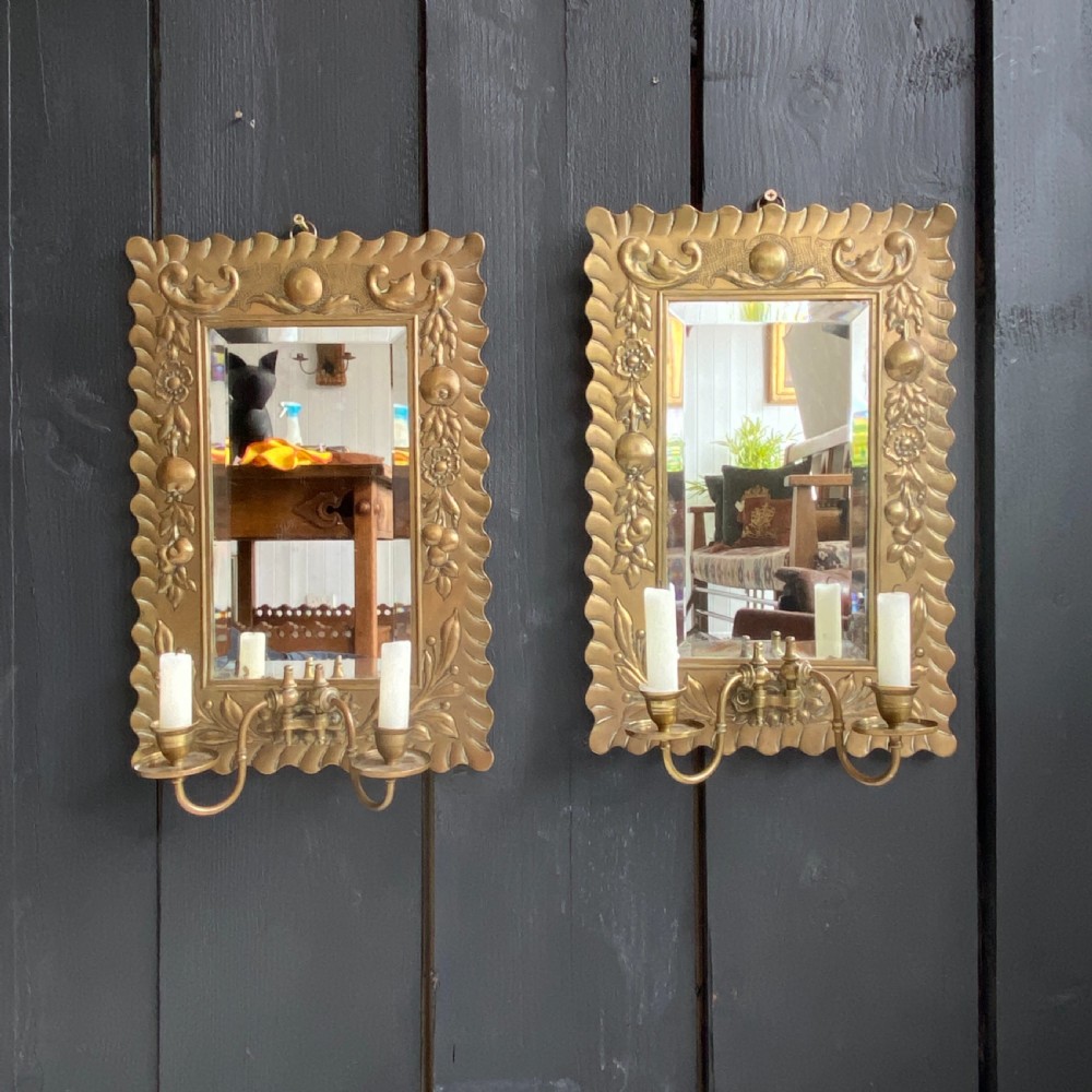 Pair of Arts & Crafts Brass Mirrored Wall Sconce View VI